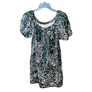 a.n.a linen blend mini peasant dress on/off shoulder pockets SZ S black white